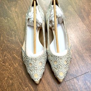 Bagdley Mishka beaded nude and silver flats